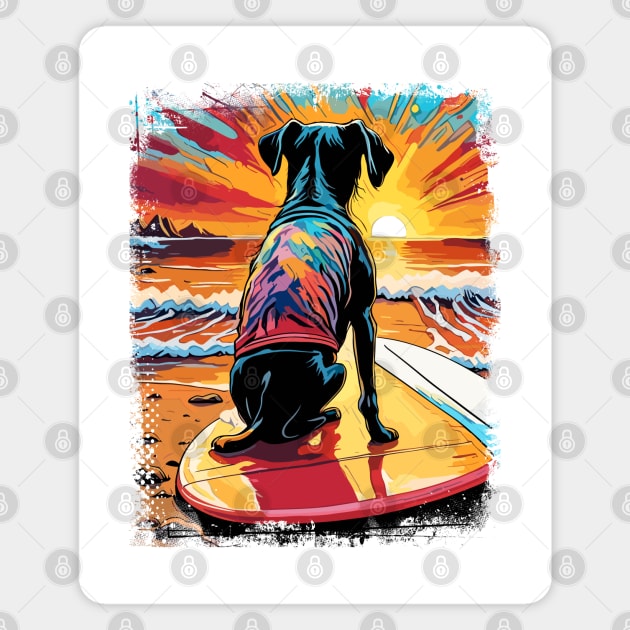 Dog Surfing Cute Colorful Comic Illustration Magnet by Naumovski